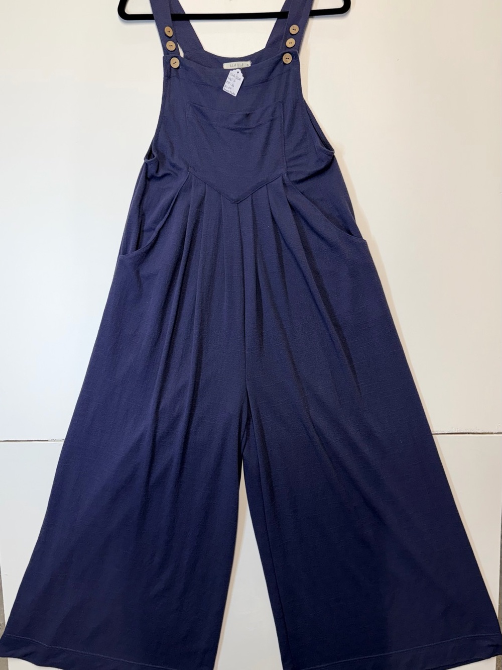 W118 ILLA ILLA Navy Wide-Leg Button Strap Jumpsuit